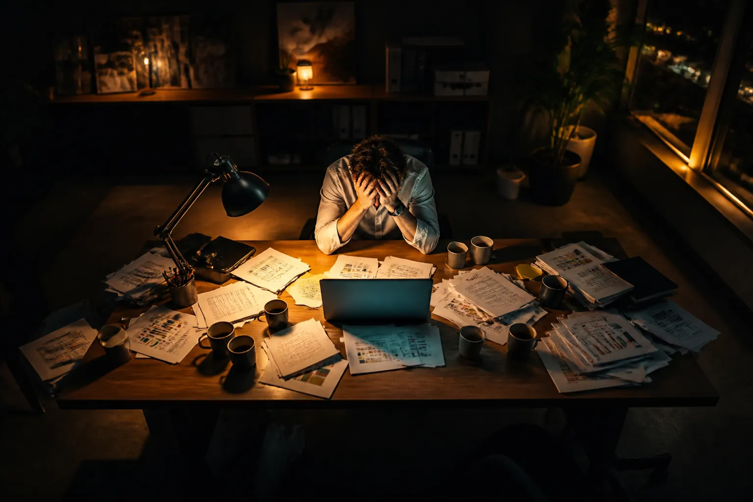 Overwhelmed team buried in manual operational work at night